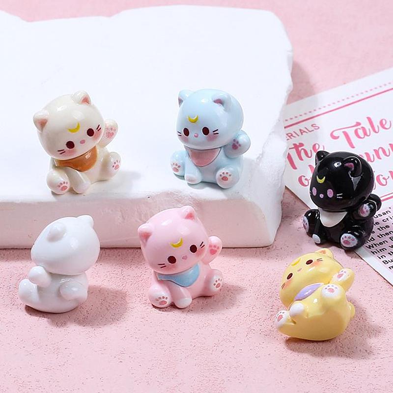 3Pcs/Bag Cute Waving Cat Figurines Car Ornaments Miniature Lucky Cat Home Desktop Decoration Diy Accessories Dollhouse Toy Gifts