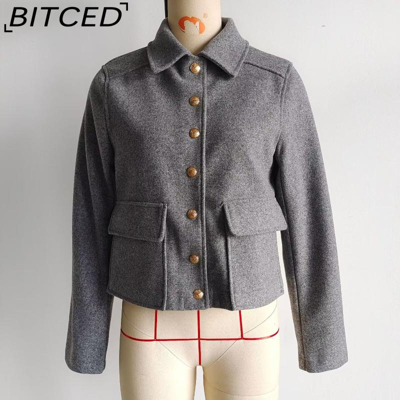 BITCED Women's Spring/Fall Collared Pocket-Detailed Single-Breasted Jacket