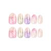 Gradient Christmas Nail Art Stickers: Short, High-End Wear-On Fake Nail Tips