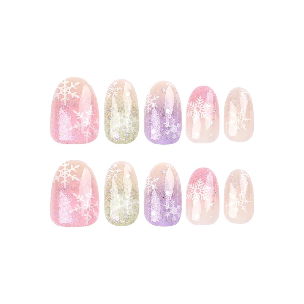 Gradient Christmas Nail Art Stickers: Short, High-End Wear-On Fake Nail Tips