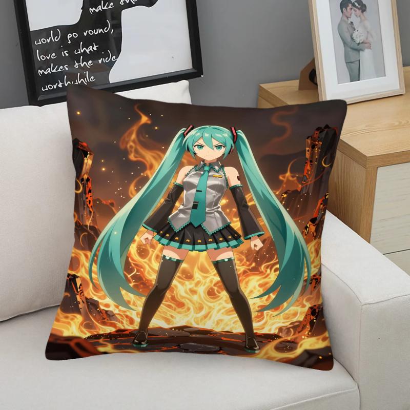 Hatsune Miku Throw Pillow, Anime Cushion, Accent Pillow, Includes Pillow Core, Digital Print, 18 Inch, For Sofa Bedroom Decor