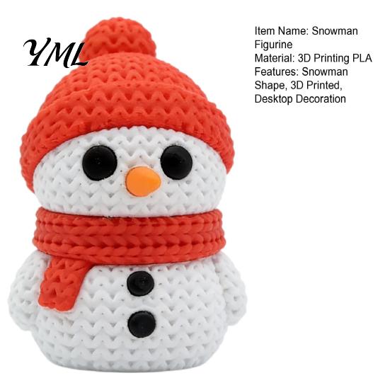 Decorative Snowman Statue 3D Printed Knitted Figurine, Christmas with Red Knit Desktop Figurines Hat and Scarf, Mini Sculpture for Holiday Desk