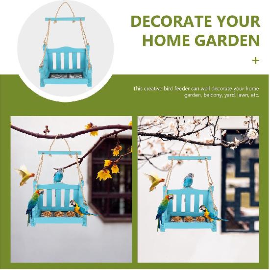 POPETPOP Hanging Bird Feeder, Wooden Chair-Shaped, Multiple Feeding Spots, Attracts Various Birds, Durable, Blue, 6.89 X 5.51 X 4.725 Inches