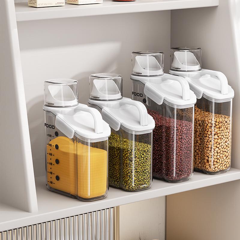 Multi-Grain Storage Canister with Measuring Cup - Sealed Plastic Container for Rice, Flour, and Grains