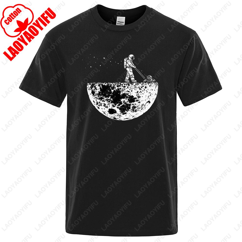 Mens Cotton TShirt Funny Astronaut Print Save The Moon Graphic Tee Loose Streetwear Summer 2025 Soft Hip Hop Unisex Top