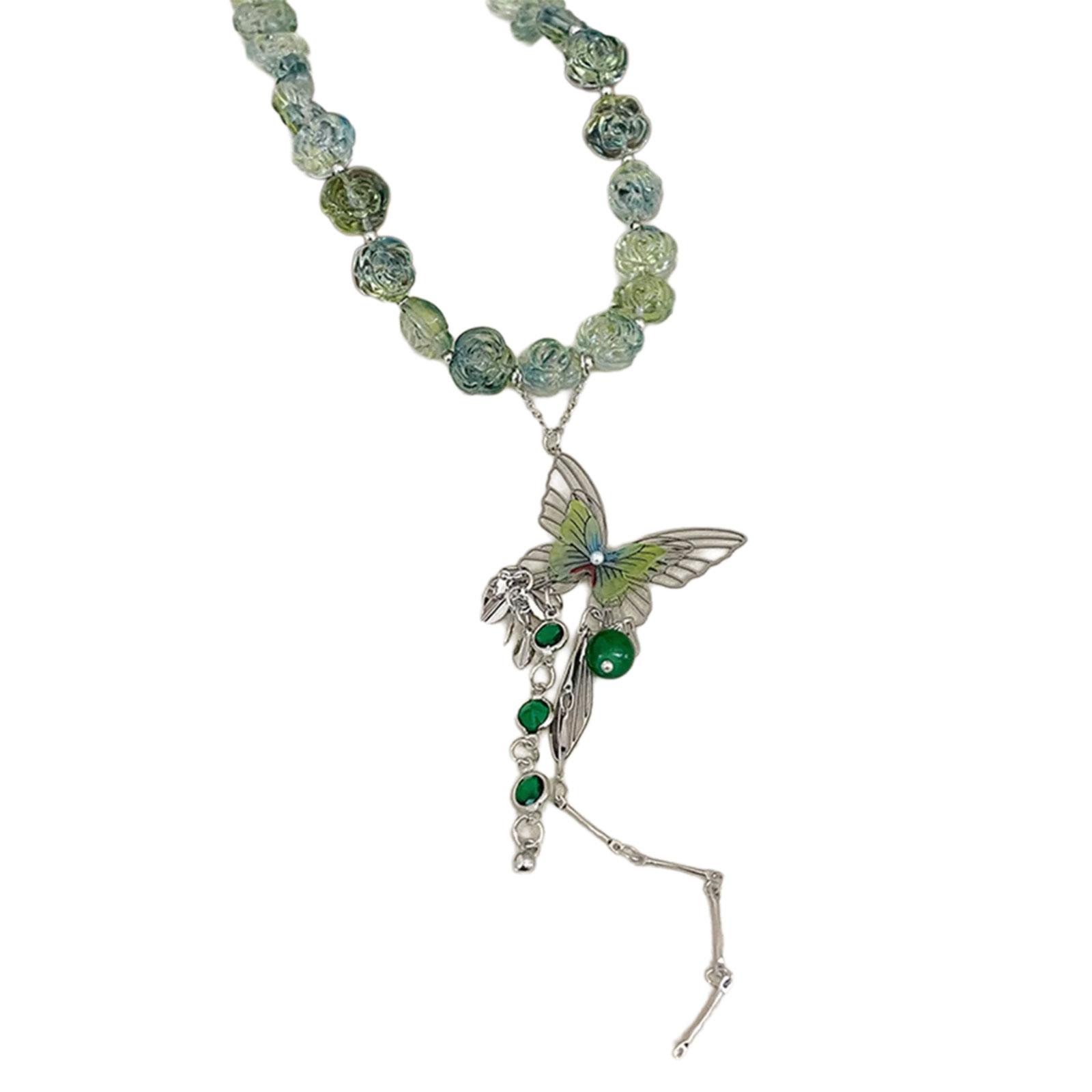 

Элегантное ожерелье с кисточками в виде бабочек и роз, с яркими сине-зелеными цветовыми решениями для модных женщин на каждый день.