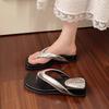 Fashion Slope Heel Flip-flops Slippers Women's Shoes Outer Wear Summer Seaside Silver Sandals Beach Shoes Niche Sandals