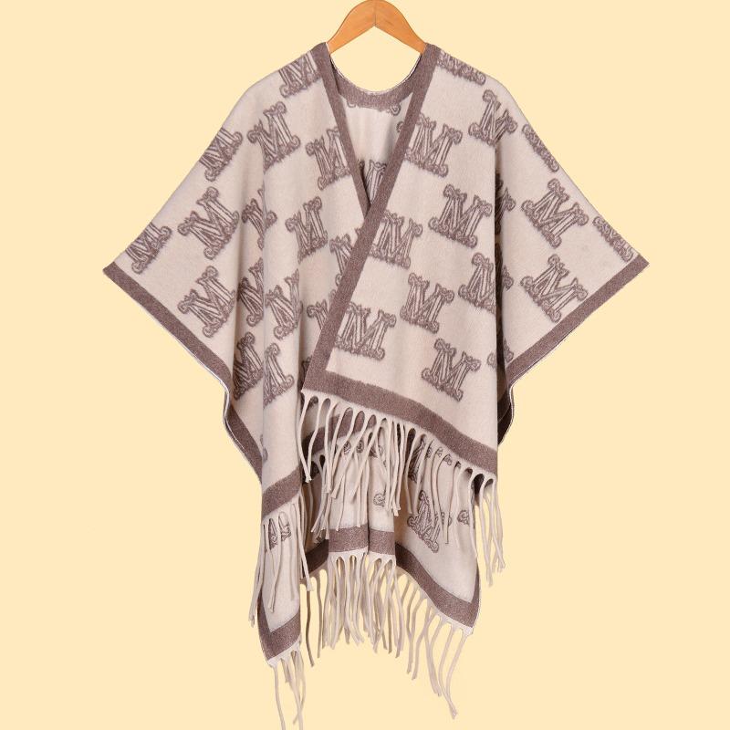Ink painting Double-sided thickened shawl with women's autumn and winter retro high-end warm cape, scarf, large cape