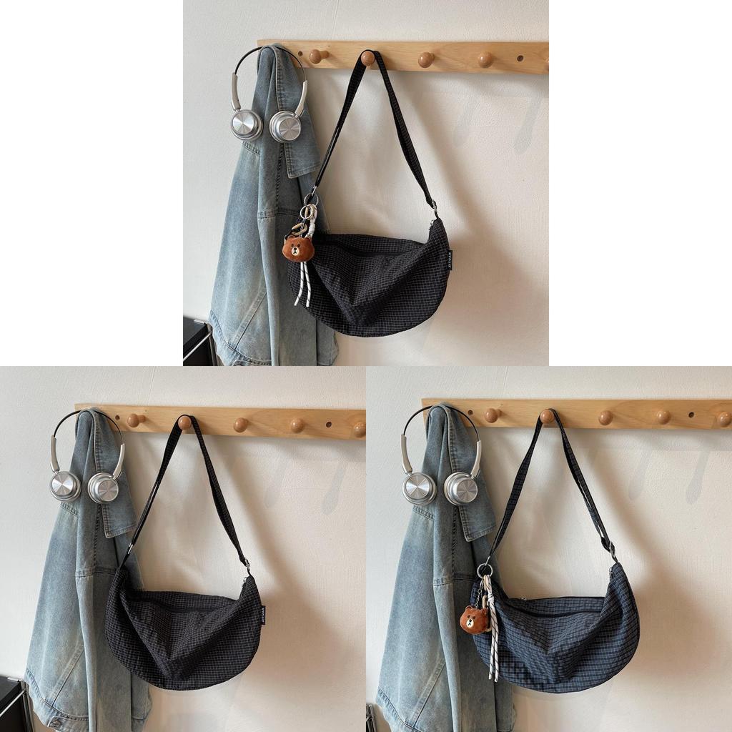 Nylon Plaid Shoulder Bag With Zipper Closure For Casual Daily Use