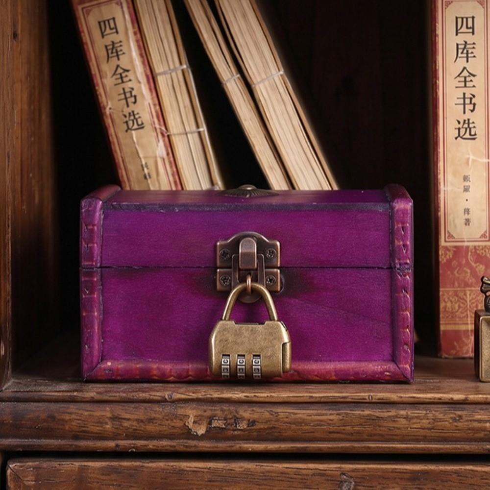 Vintage Jewelry Storage Box with a Lock Retro Style Desktop Organizer Collection Gift Box Home Use