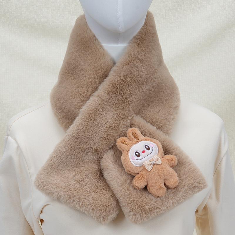 2025 Autumn/Winter Cute Cartoon Plush Scarf: Faux Rabbit Neck Warmer for Girls