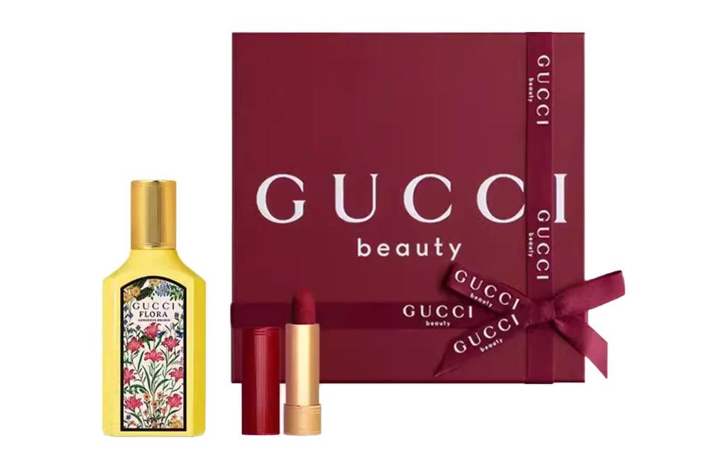 Gucci Dreamy Vanilla Orchid, Golden Tube Lipstick With Velvet Mist Lip Balm, Gift Box Set, Floral Scent