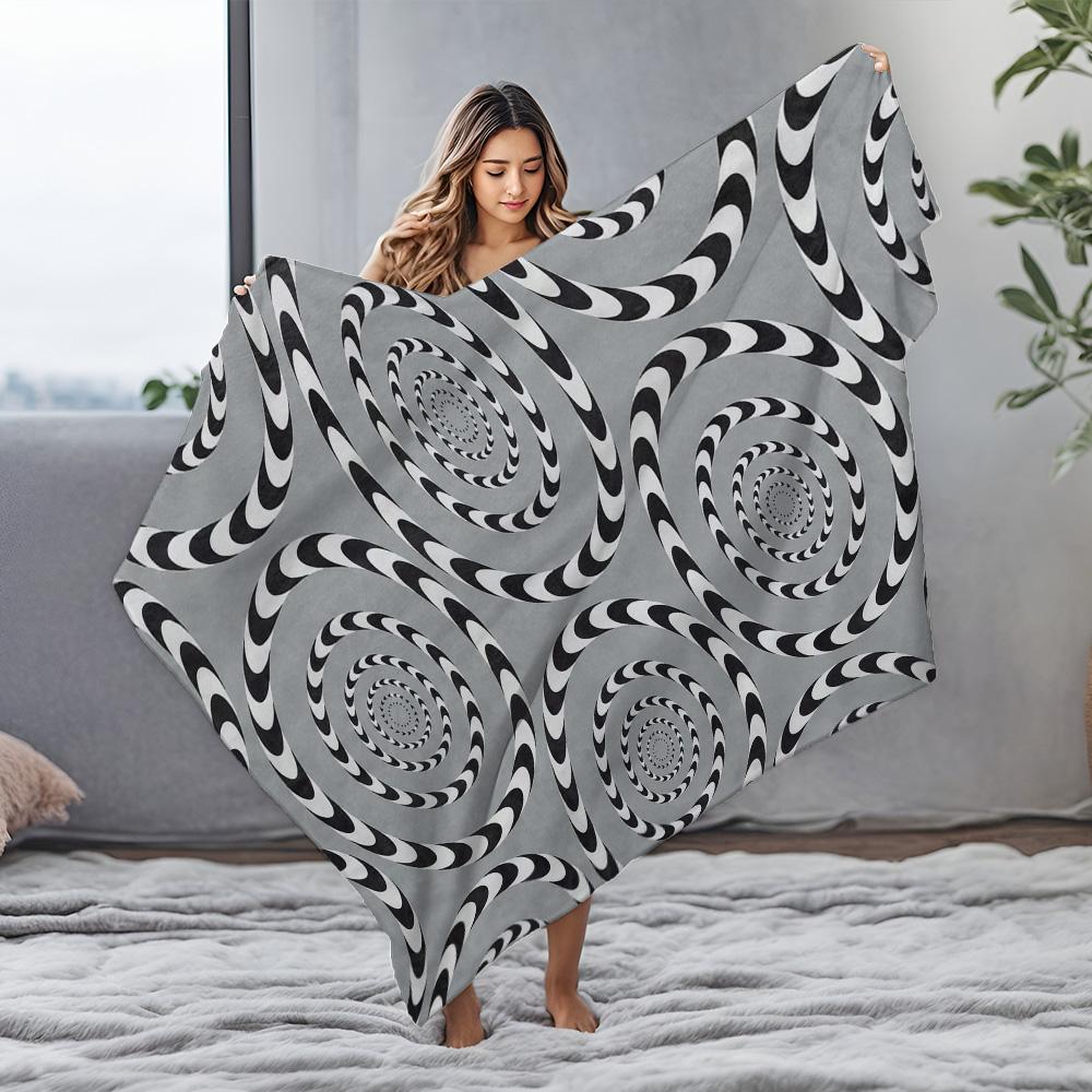 Psychedelic Swirls Optical Illusion Blanket Abstract Black & White Gradient Throw Blanket for Sofa Bed Decor