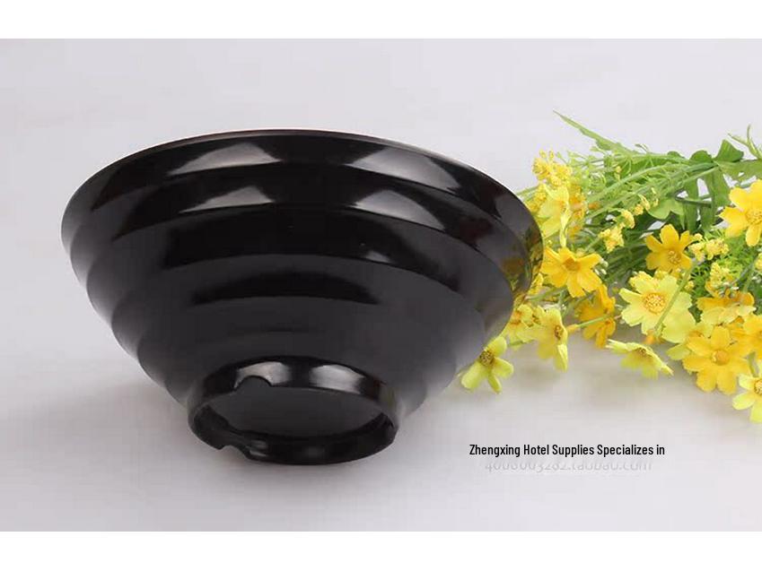 A5 Black and Red Ajisen Ramen Noodle Bowl - Pointed Bottom Melamine Tableware.