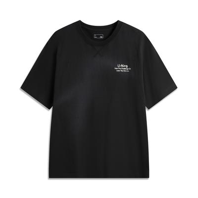 Li Ning Spor Yaşam Tarzı Serisi High Street Amerikan Vintage Günlük Basit Harf Düz Renk Yuvarlak Yaka Kazak Kısa Kollu Tişört AHSV283-3
