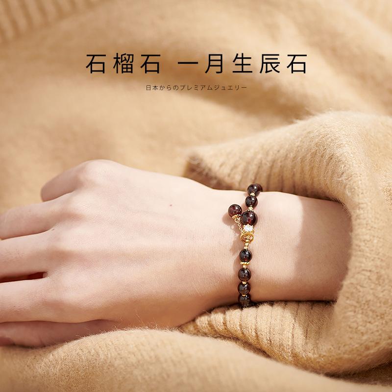 Natural Garnet Bracelet for Women, Unique Design, Gold-plated Crystal Bracelet, Gift for Girlfriend