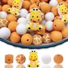 30PCS Silicone Bead Set - Cute Dinosaur, Plant & Flower Designs for DIY Jewelry, Keychains, Bracelets & Craft Pens