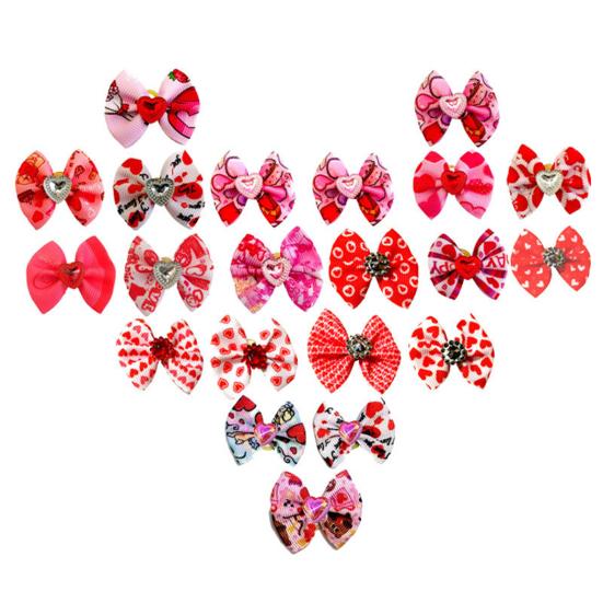 10Pcs Pet Hair Bows Love-heart Pattern Pet Grooming Accessory Non Woven Fabric