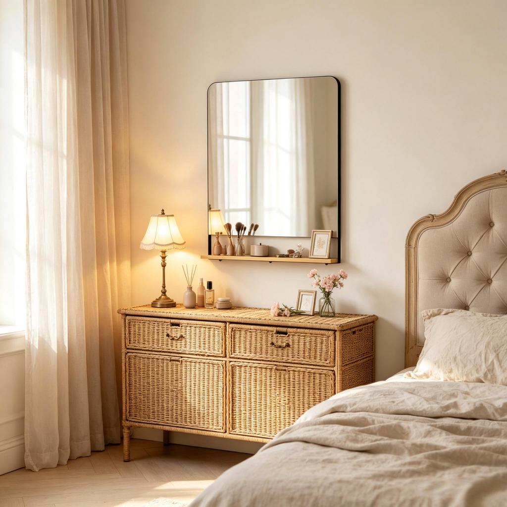 Rectangular Wall Mirror 80 x 60 cm, Modern Mirror with Metal Frame and Wood Elements for Living Room, Bathroom & Hallway (only with wall mirror)