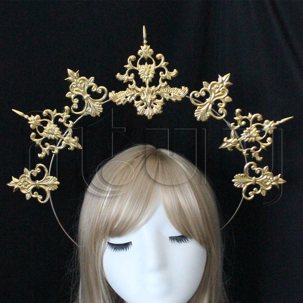 

Sun Goddess Gold Headband Baroque Spike Crown Headpiece Gothic Lolita Baroque KC Punk Cosplay Costume Headdress Hair Accessories