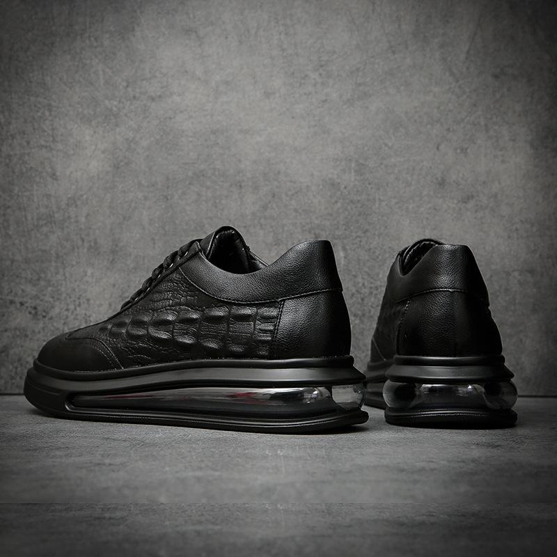 Leather Men's Shoes Casual Air Cushion Shoes Spring and Autumn New Fashion Shoes Breathable Lace-up Trendy Shoes White Shoes Men's Shoes