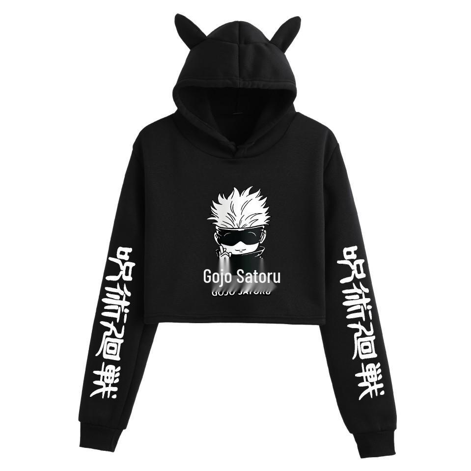 Women's Jujutsu Kaisen Anime Cropped Hoodie - Trendy, Casual, Loose Fit for Spring & Autumn