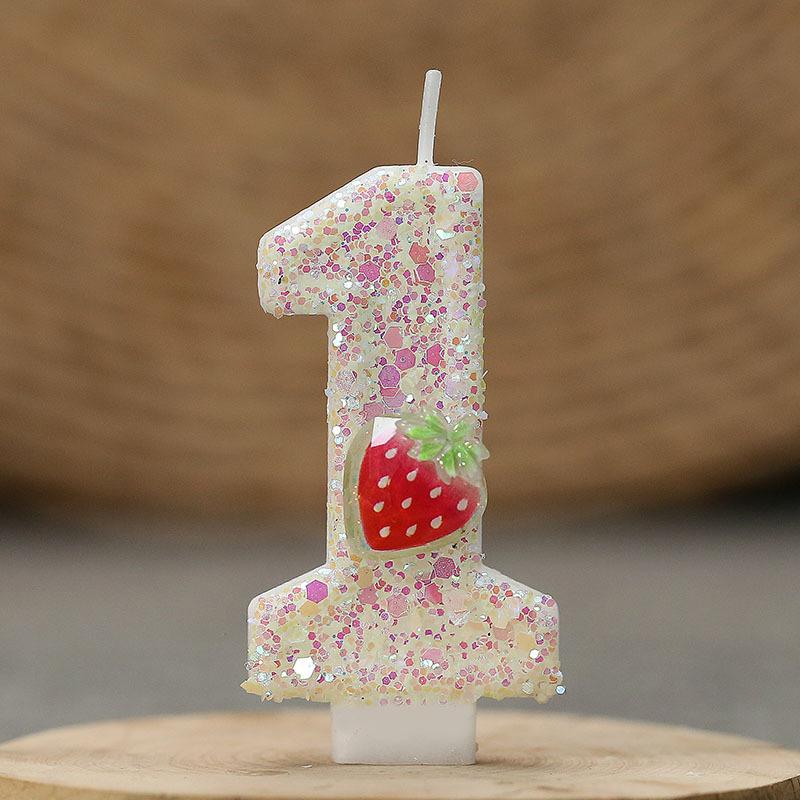 

1 шт. Флуоресцентно-желтая свеча в виде клубники с цифрами 0-9, свеча для дня рождения в виде клубники с цифрой, 7,5x4 см