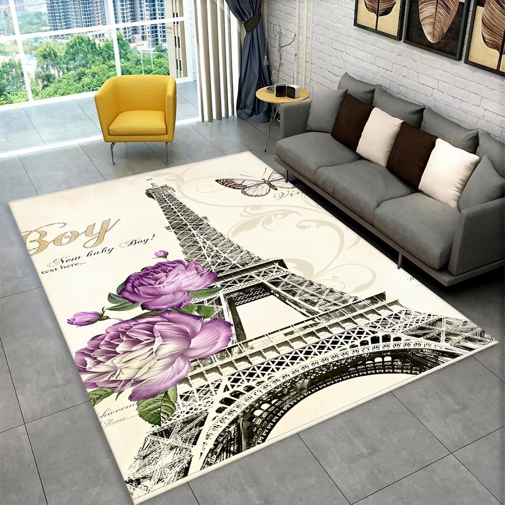 France Paris Eiffel Tower Romantic Art Area Rug,Carpet Rug for Living Room Bedroom Sofa Doormat Kitchen Decor Non-slip Floor Mat