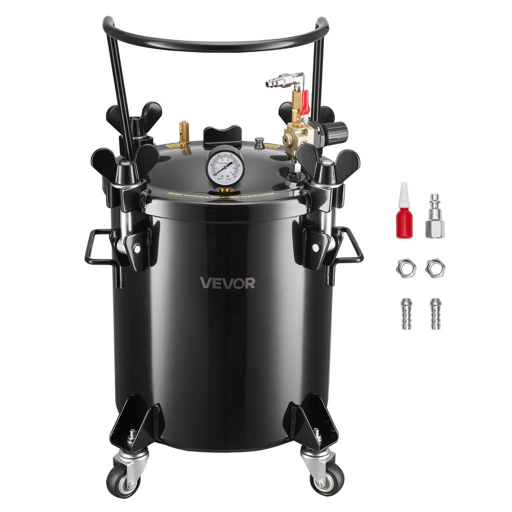 VEVOR Pressure Pot Tank, 20 L Heavy Duty Steel Pressure Pot Tank with Three Quick-Connect Couplers for Home Use, DIY, Art Creations