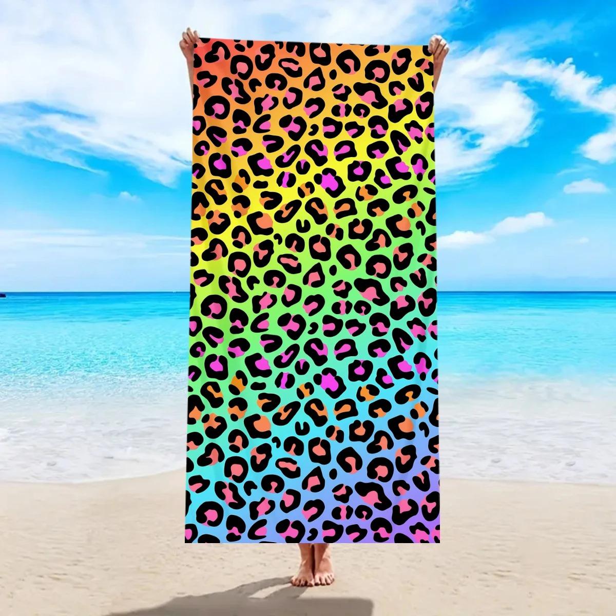 Y2K Aesthetic Leopard Print Beach Towel Trendy Gradient Animal Pattern Bath Towel Large Absorbent Travel Towel Summer Holiday 50x100cm