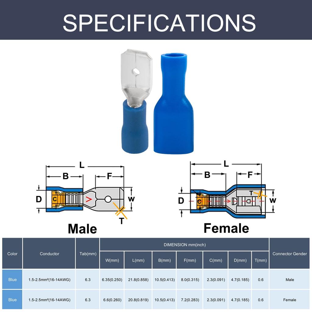 100pcs/50pairs Insulated Spade Electrical Wire Crimp Terminals Female Male Cold Pressing Lugs Wire Connectors Wiring Cable Plug