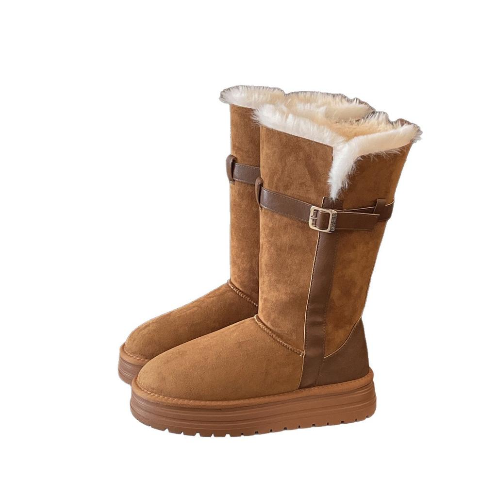 Muse Leather Buckle Two Wear Fur Integrated Snow Boots 2025 New High-top Women's Winter Cotton Shoes Boots