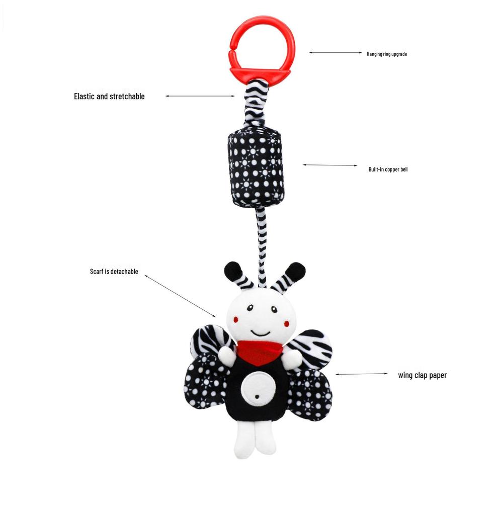 BBSKY Black & White Baby Stroller Mobile: Rabbit, Bee, Bird & Dog Plush Hanging Ornaments 