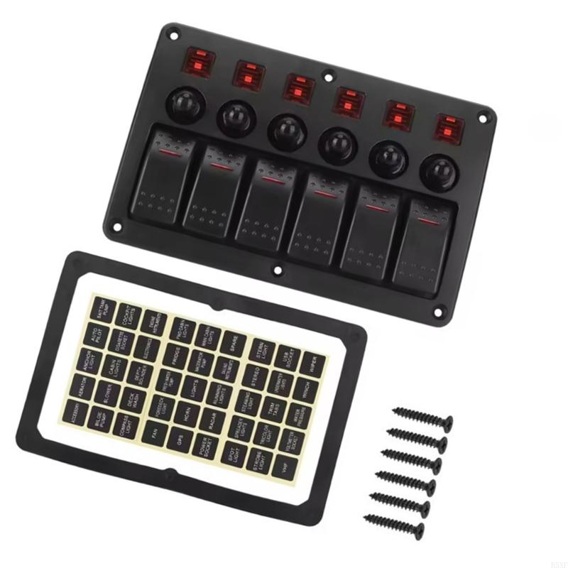 2025 New Waterproof 6 Gang Toggle Switches with Light Sticker Switches Panel