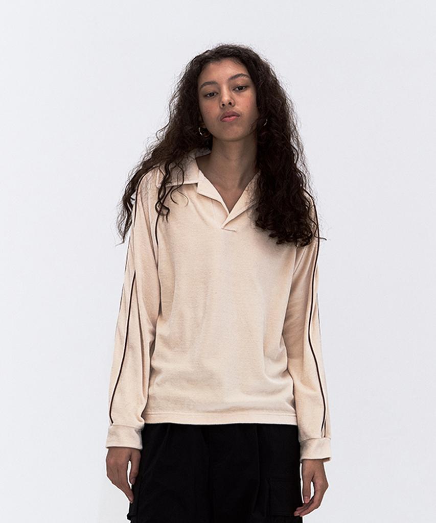 ERER Velor Piped Collar Tee Cream