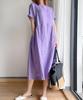 Solid Body L Summer Summer Not Everyday Private Room Short Relaxed Purple [Luxe Relax] Loose, Linen-like Dress, Color, Simple, Covering, Mid-length