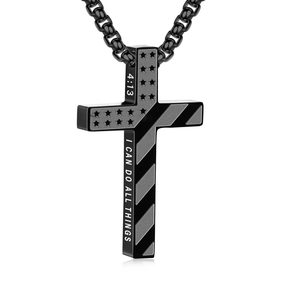 Stylish Titanium Steel Christian Cross Devout Elegant Bible Verse Inspirational Faith Flag Pendant Gifts