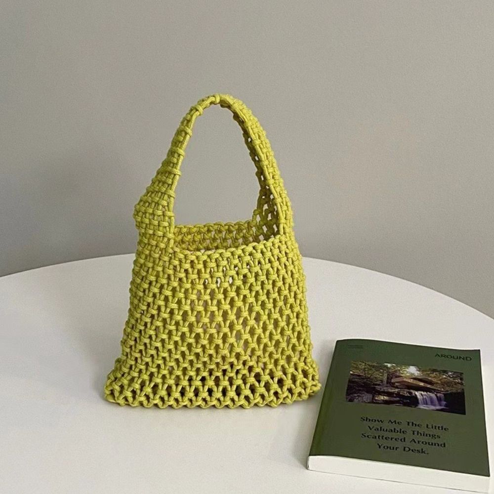 

Versatile Knitted Handbag Handmade Hollowout Woven One-shoulder Pouch Colorful Cotton Rope Large Capacity Mommy Bag