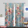 Set Of 2 Plane Printing Curtains Window Treatment Cherry Blossoms Blue Polyester Fabric Without Rod Art Deco Festive Curtain