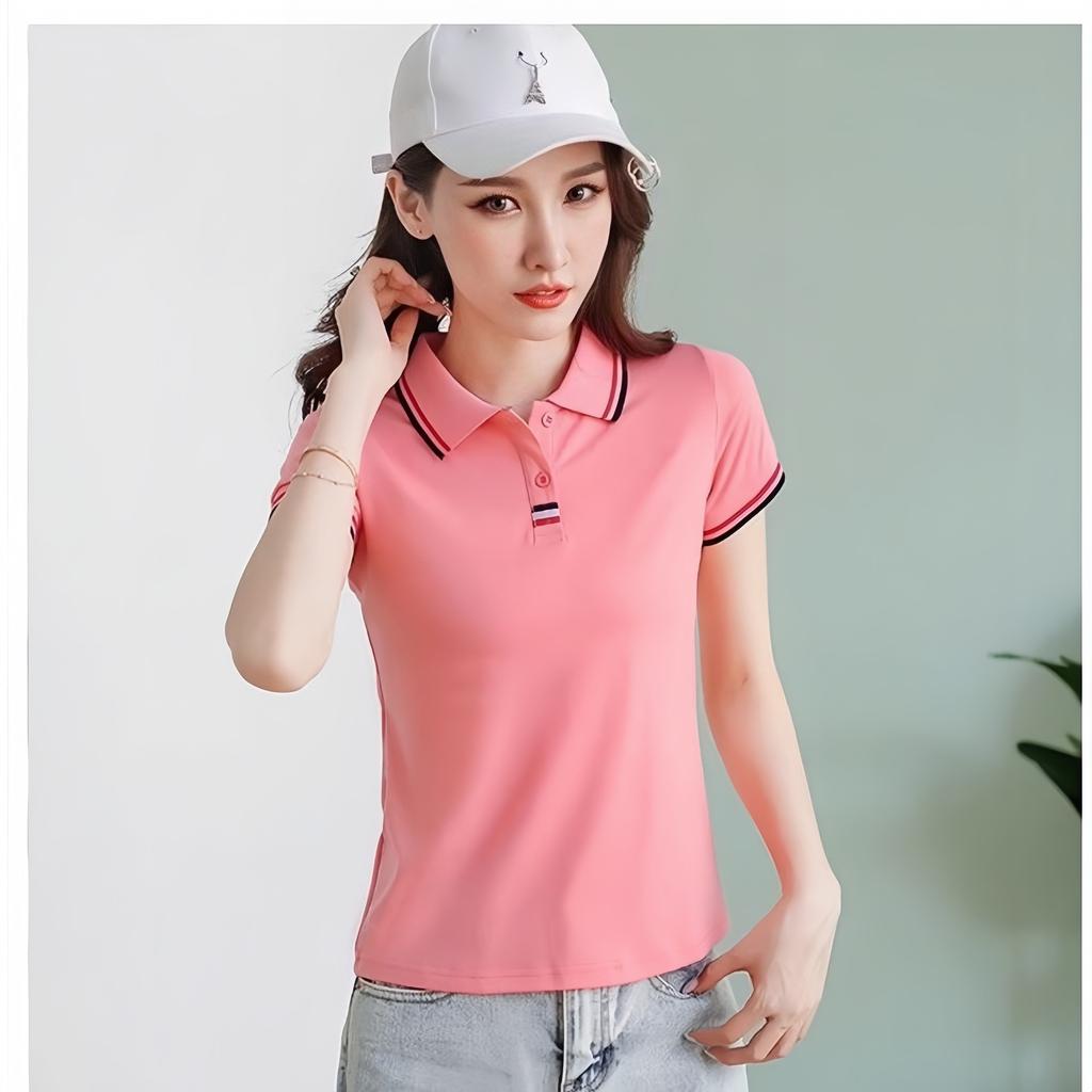 Short-sleeved POLO Shirt T-shirt for Women In Summer New Casual Sports Comfort Slimming Solid Color Top