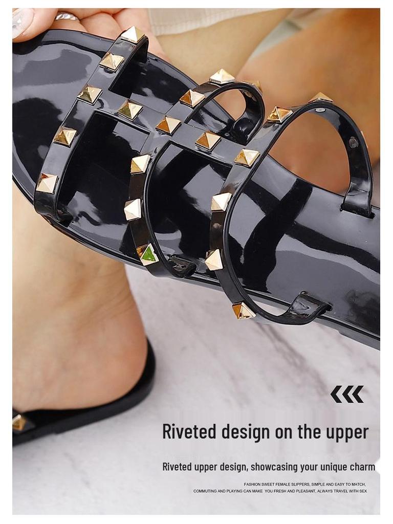 2025 Crystal Flat Slip-On Sandals: Fashionable Studded Summer Outdoor Shoes