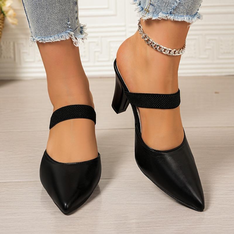 Women's Slippers Autumn New Pointed Toe Shallow Mouth Slip-on Non-Slip Wear-Resistant High Heels
