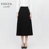 VOZZA Flared Skirt with Elastic Circular Midi Solid Sizes Black Women's Midi-Length Waist, A-Line, Below-the-Knee, High-Waisted, Skirt, Length, Lined,