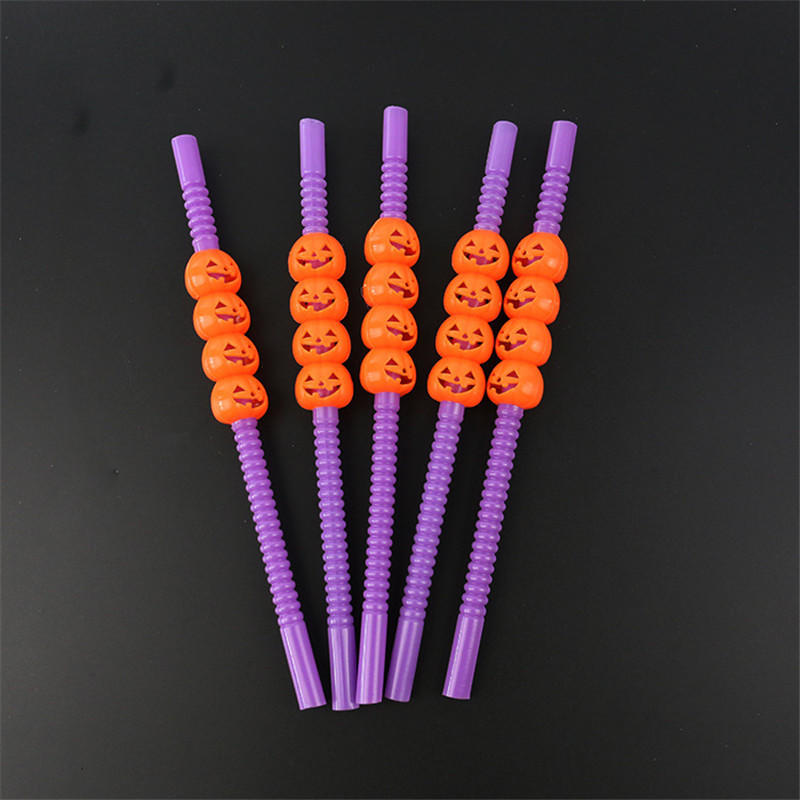 Halloween Cartoon Skull / Pumpkin Straws Halloween Holiday Bar Party Decor Home Party Decor 5pcs
