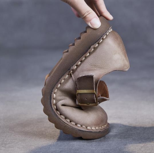 Fashion 3CM Handmade Genuine Leather Flat Shoes Women Retro Style Slip on Casual Loafers Soft Sole Literary Style Women Vulcanized Shoes
