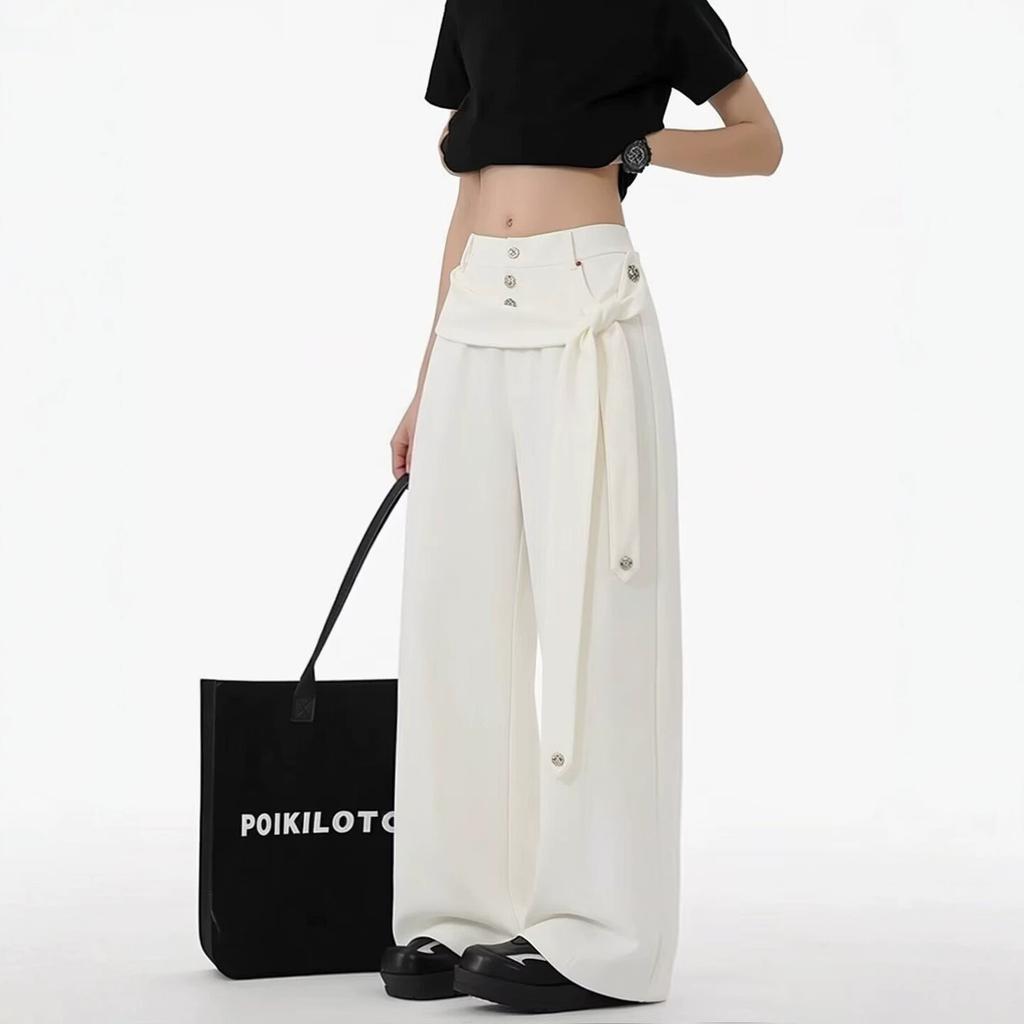 American retro pleated straight casual trousers design sense streamer simple versatile loose drape floor long pants