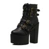 Women's Goth Platform Boots Sexy Round Toe Block Heeled Shoes Buckle Strap Ankle Boots For Women Punk Style