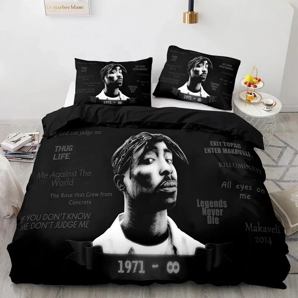 3D Tupac Shakur Rapper 2Pac Bettwäsche-Set Bedrucktes Bettwäsche-Set Mit Kissenbezug Bettdeckenbezug Weich Einzel Doppel Queen Super King Größe