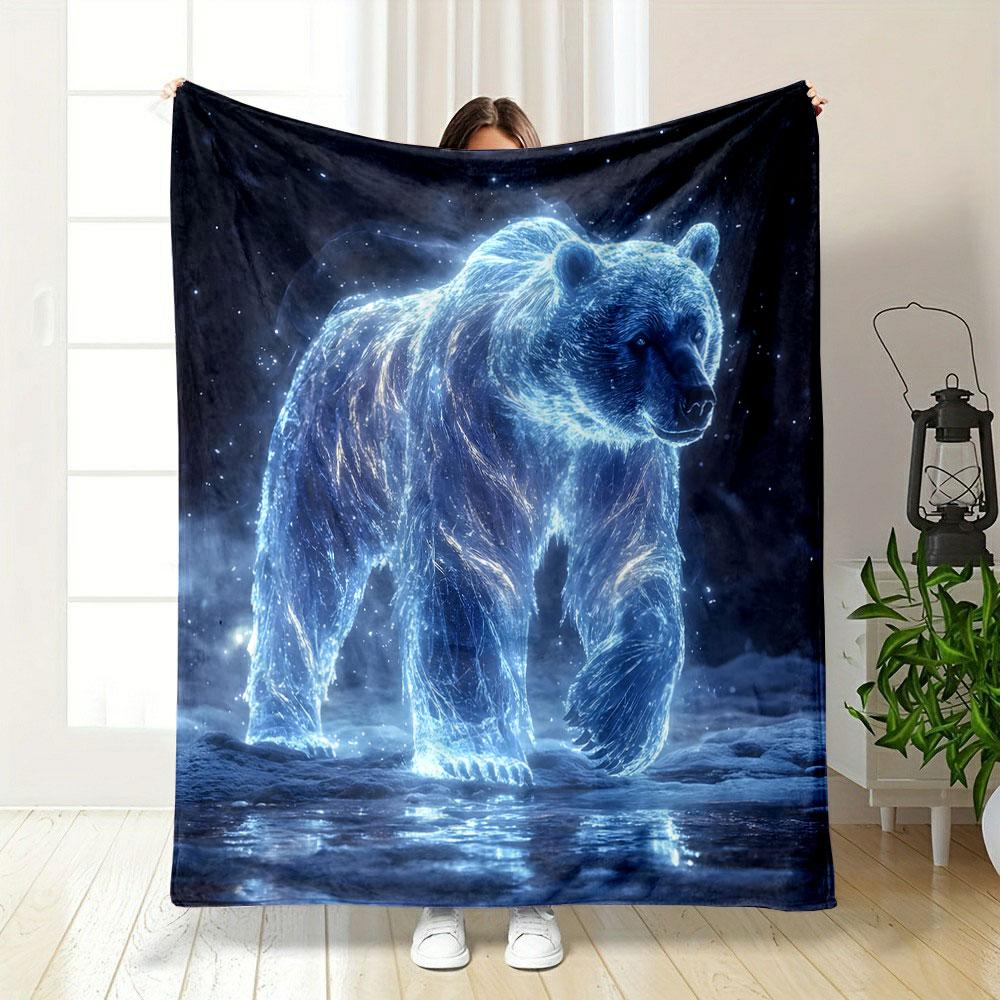 Glowing Bear In Mystical Night Scene Print Blanket Soft and Cozy Perfect for the Living Room Bed Sofa or a Nap,gift