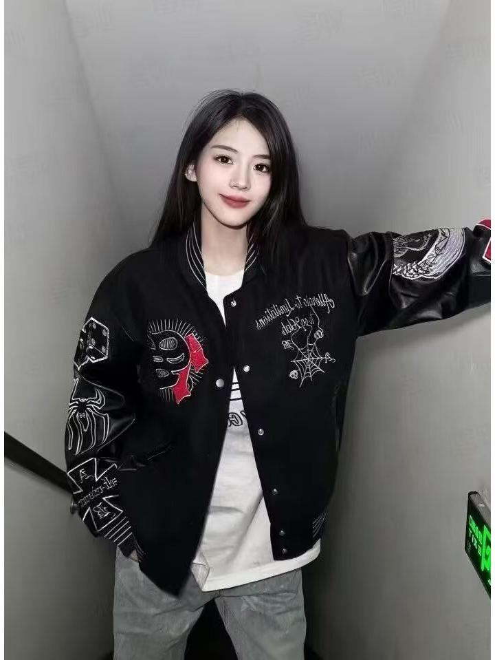 Retro Embroidered Unisex Baseball Jacket - Spring & Autumn